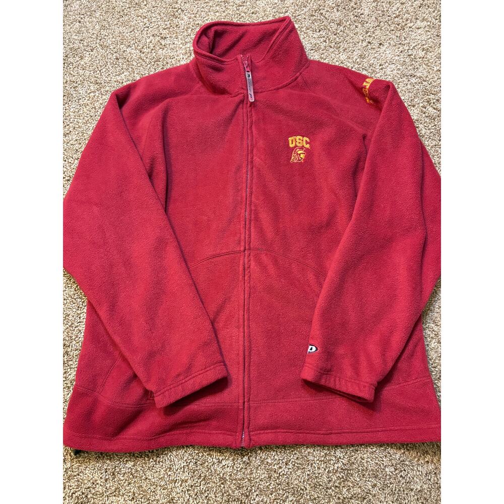 Vintage USC Trojans Pro Player Full Zip Fleece Jacket Red Mens Size XL